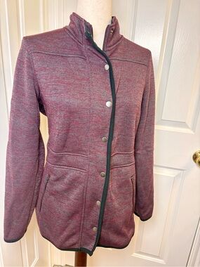 Market & Spruce Burgundy Red Marled Knit Zip Jacket Soft Travel Casual Small